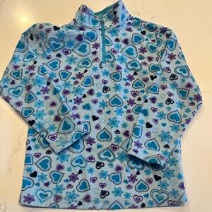Hanna Andersson Teal and Violet Heart and snowflake Fleece Pullover